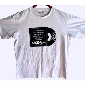 Uniqlo "The World Of Record Stores" TShirt Size L White Face Records Vinyl Tokyo